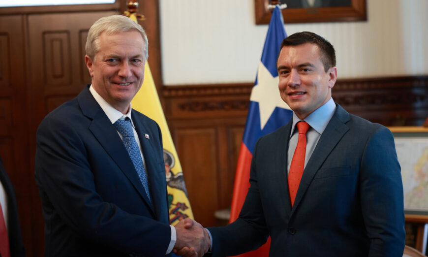 En el Palacio de Carondelet, el Primer Mandatario, recibió al presidente electo de Chile, José Antonio Kast. Foto de X Presidencia Ecuador.