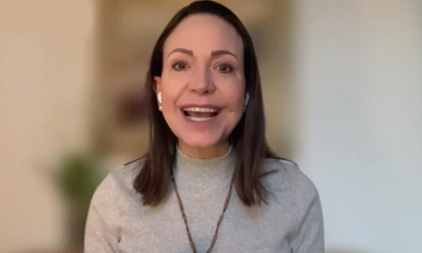 Corina Machado en una entrevista con la CBS. Foto captura de video.